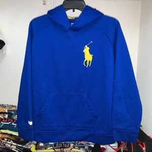 Polo Ralph Lauren Blue Hoodie Sweatshirt Big Horse Yellow Boys Youth Large